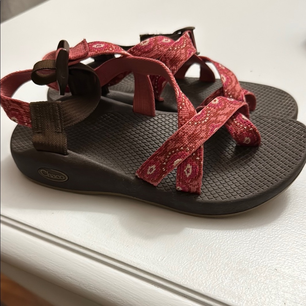 Chaco Red and Brown Sandals with Adjustable Straps and Durable Outsole